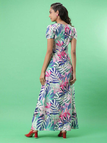 Women's Tropical Maxi Dress With Cut Out