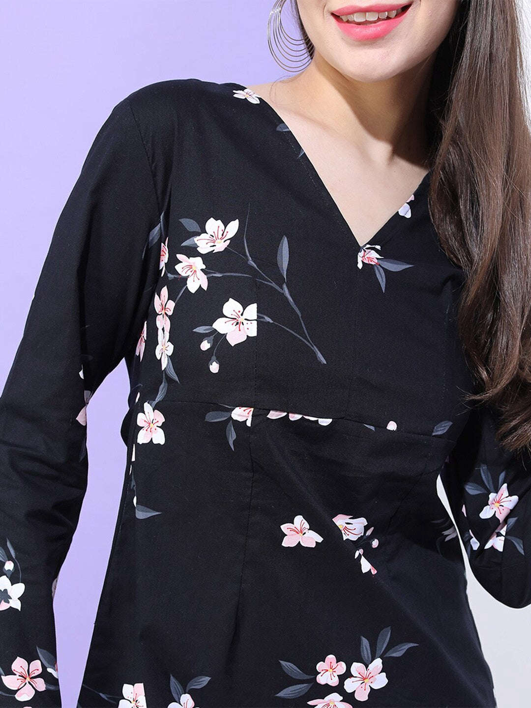 Women's Printed V Neck Short Dress