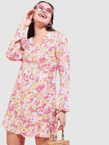 Women's Floral V Neck Short Dress
