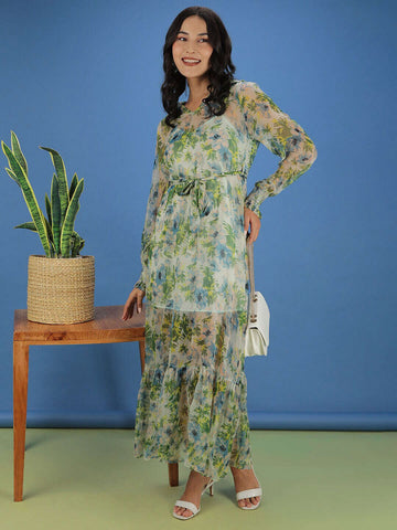 Women's Tropical Printed Flare Maxi Dress