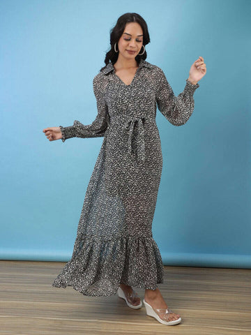 Women's Animal Printed Flare Maxi Dress