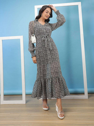 Women's Animal Printed Flare Maxi Dress