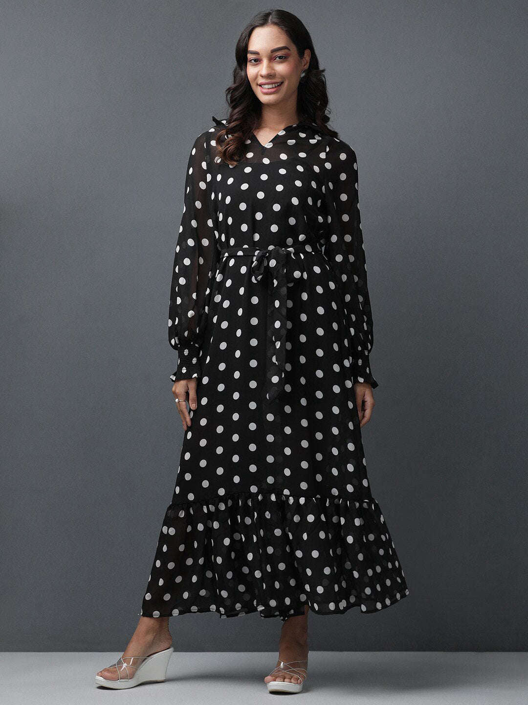 Women Polka Dot Flared Dress