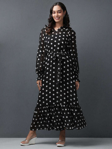 Women Polka Dot Flared Dress