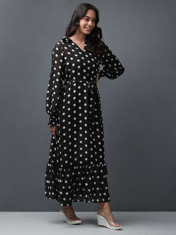 Women Polka Dot Flared Dress