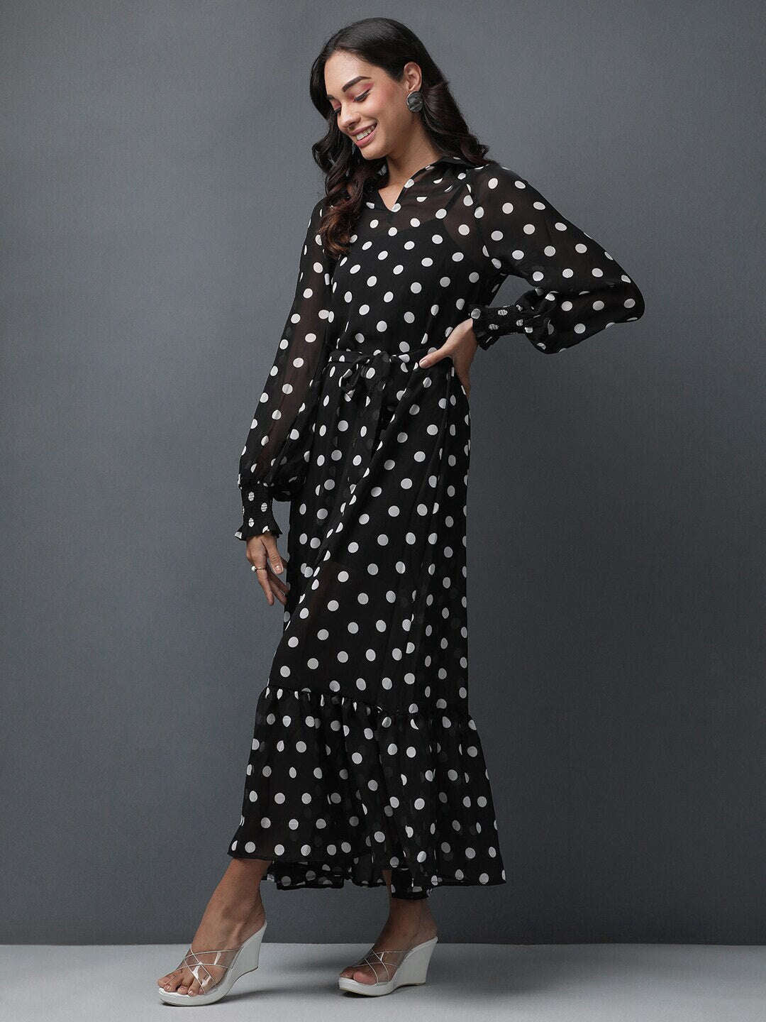 Women Polka Dot Flared Dress