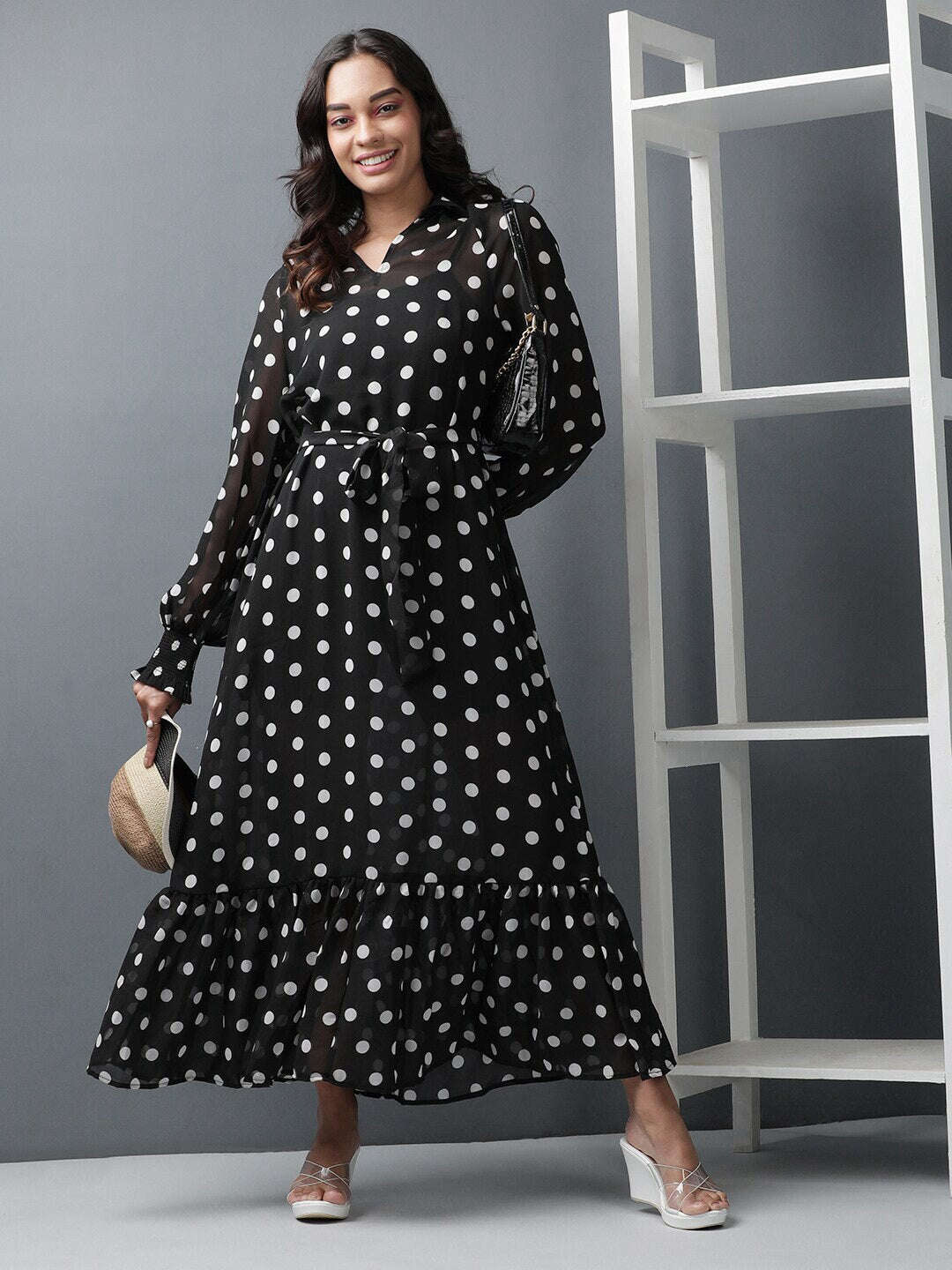 Women Polka Dot Flared Dress