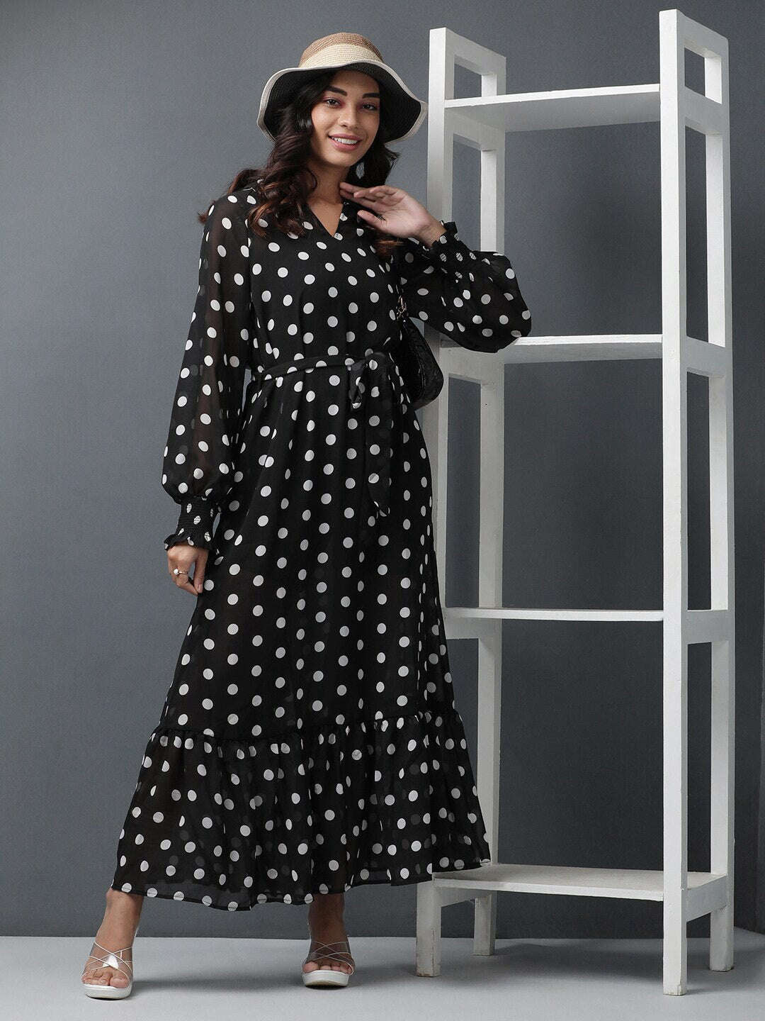 Women Polka Dot Flared Dress
