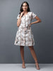 Women's Animal Printed Shirt Dress With Belt