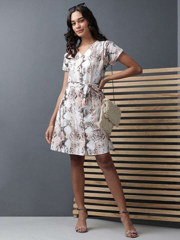 Women's Animal Printed Shirt Dress With Belt