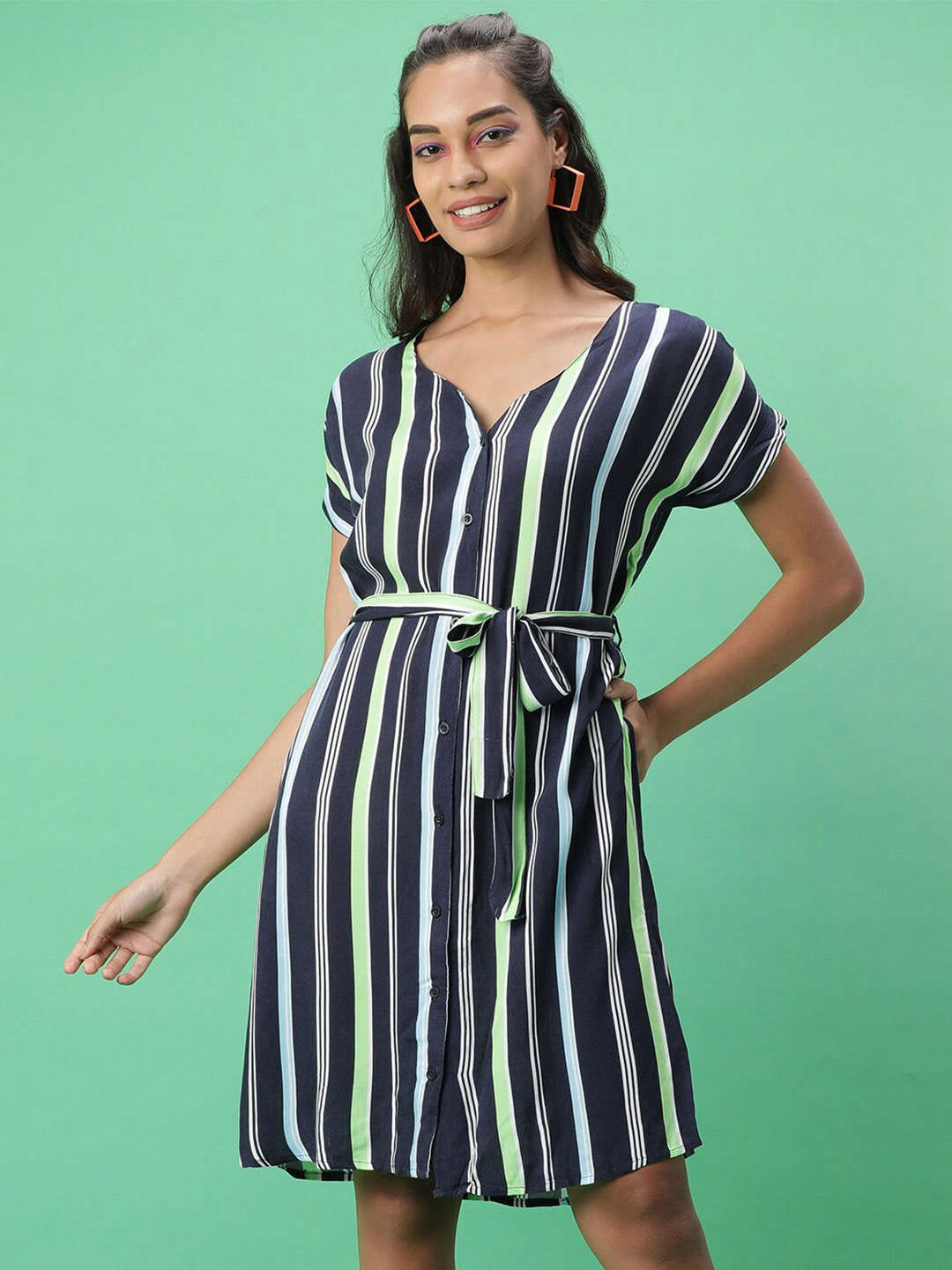 Women's Printed Shirt Dress With Belt