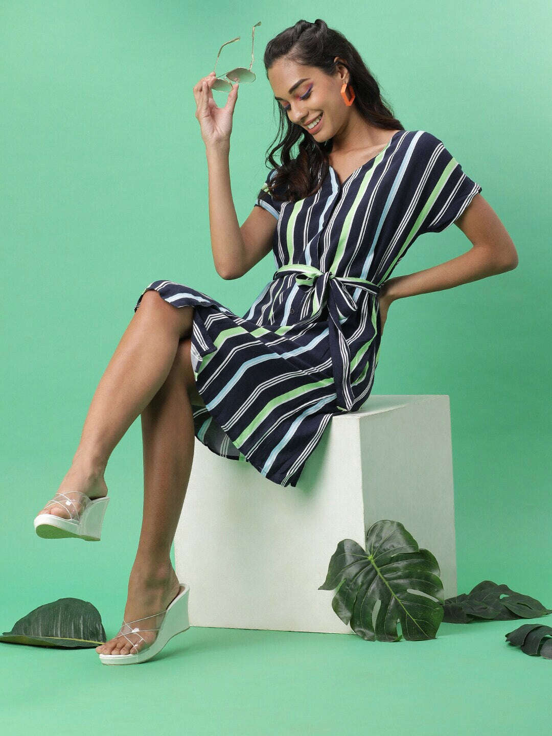 Women's Printed Shirt Dress With Belt