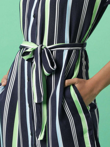 Women's Printed Shirt Dress With Belt