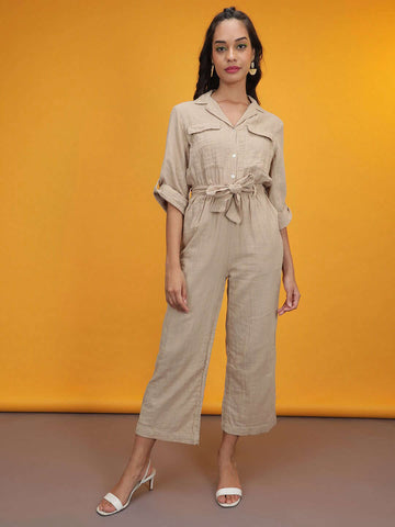 Women's Solid Jumpsuit With Flap Pockets