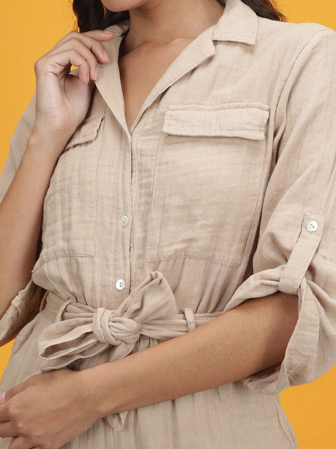 Women's Solid Jumpsuit With Flap Pockets