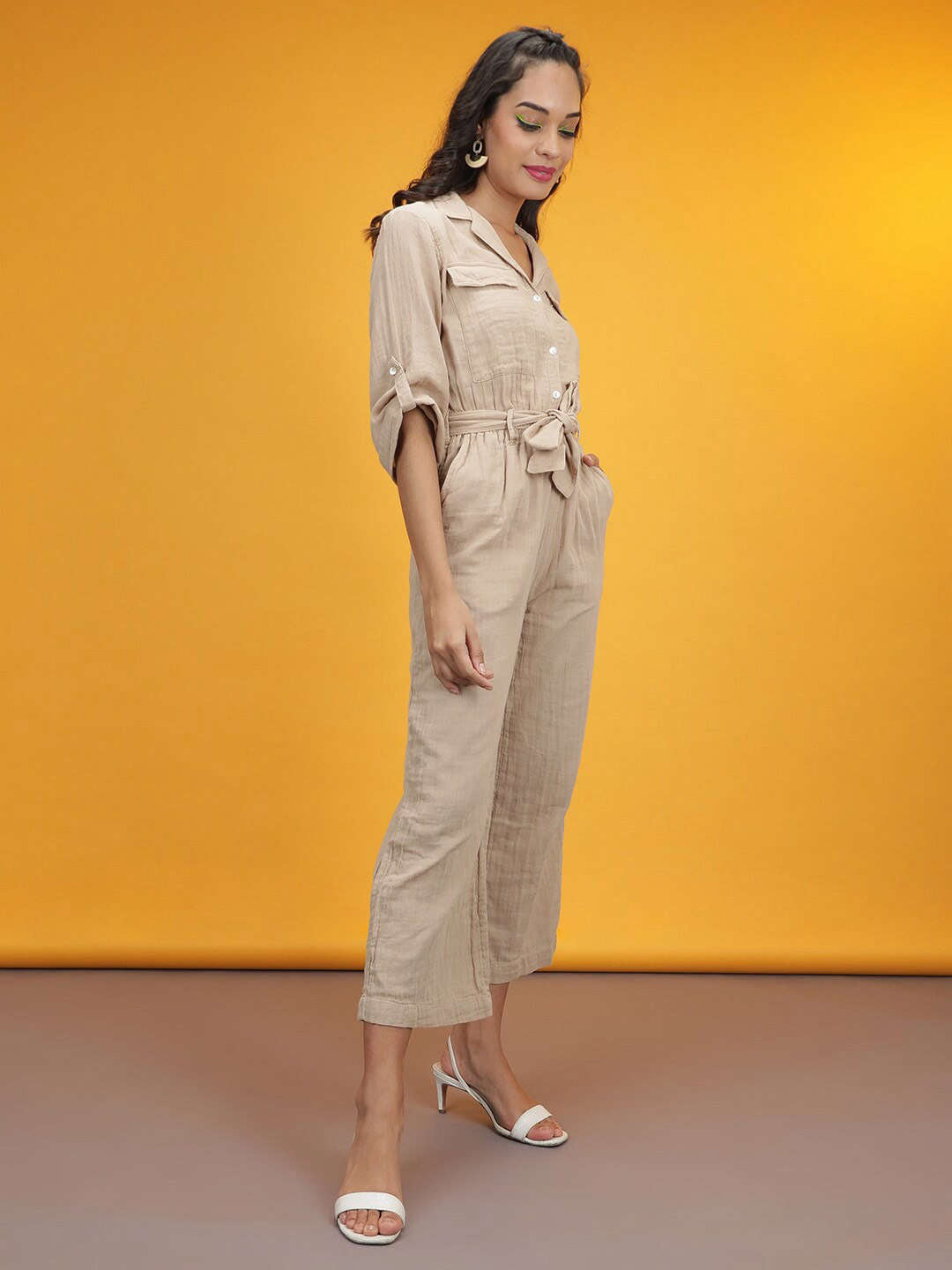 Women's Solid Jumpsuit With Flap Pockets