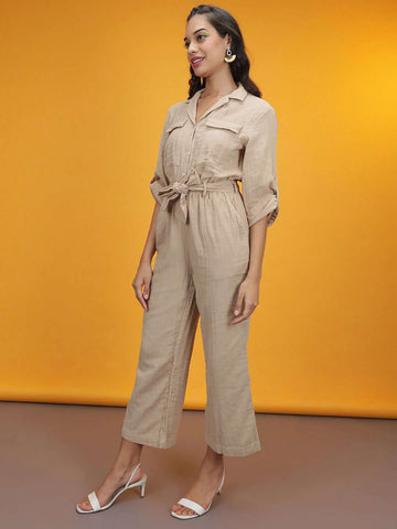 Women's Solid Jumpsuit With Flap Pockets