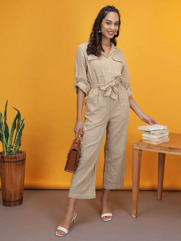 Women's Solid Jumpsuit With Flap Pockets