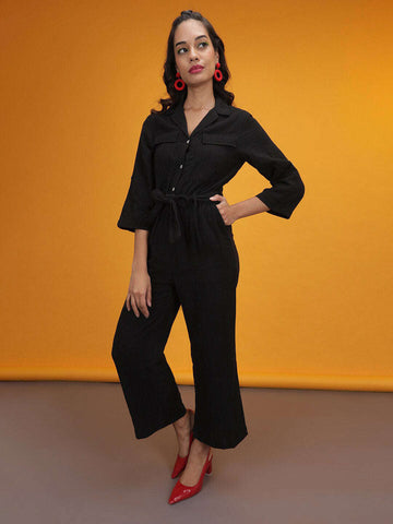 Women's Solid Jumpsuit With Flap Pockets