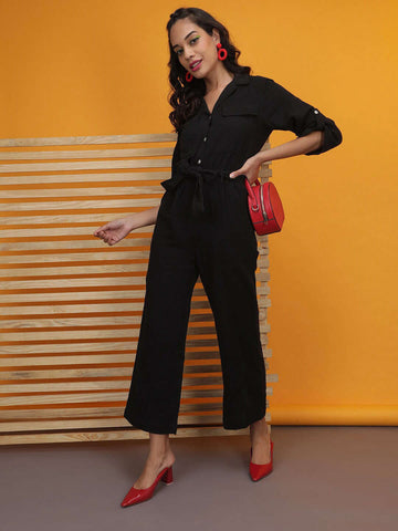 Women's Solid Jumpsuit With Flap Pockets