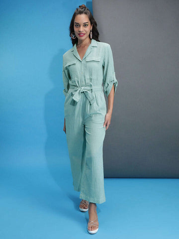 Women's Solid Jumpsuit With Flap Pockets