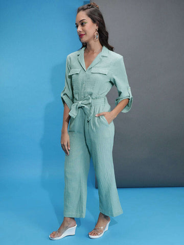 Women's Solid Jumpsuit With Flap Pockets