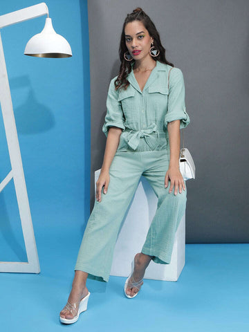 Women's Solid Jumpsuit With Flap Pockets