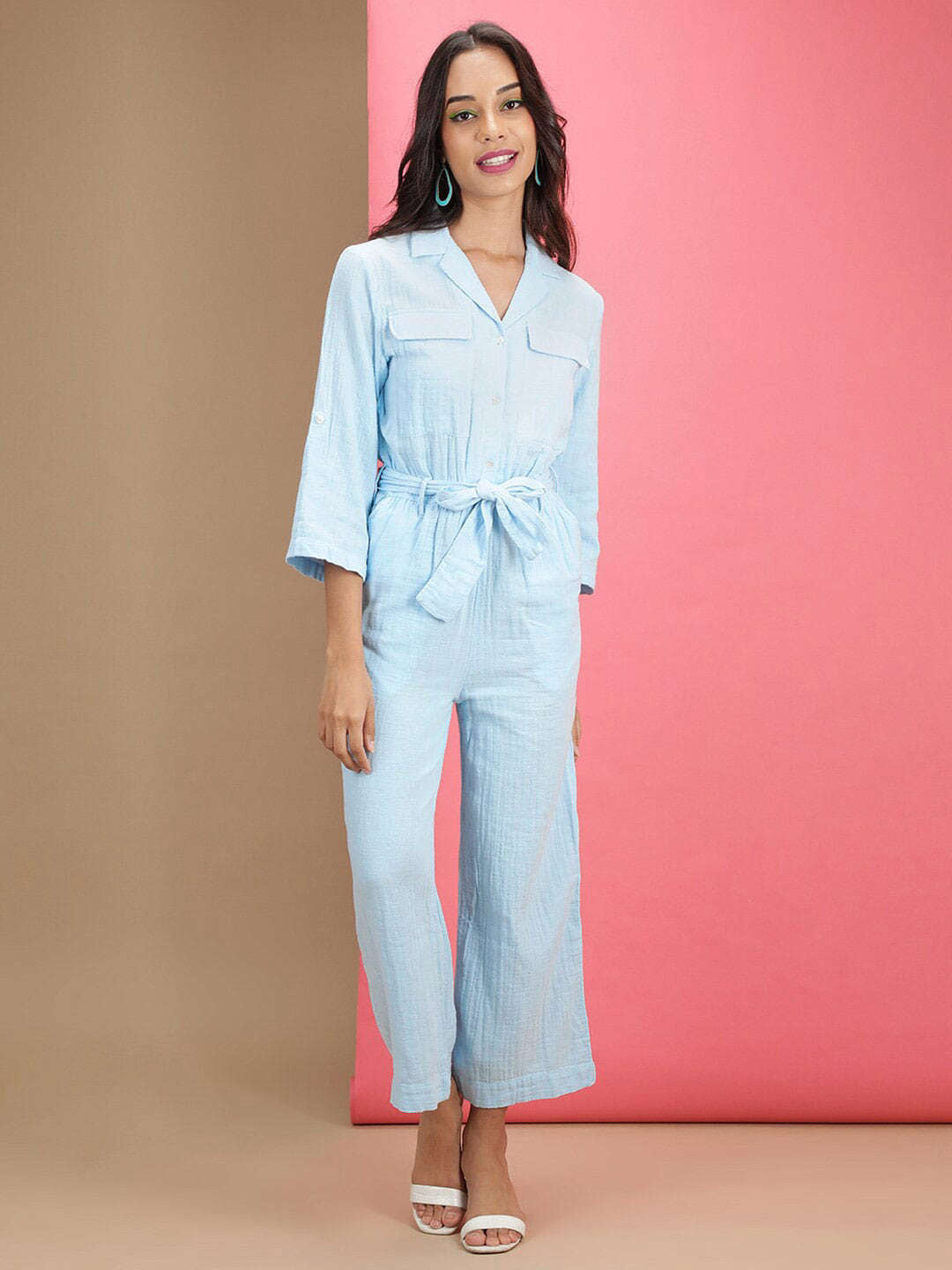 Women's Solid Jumpsuit With Flap Pockets
