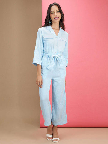 Women's Solid Jumpsuit With Flap Pockets