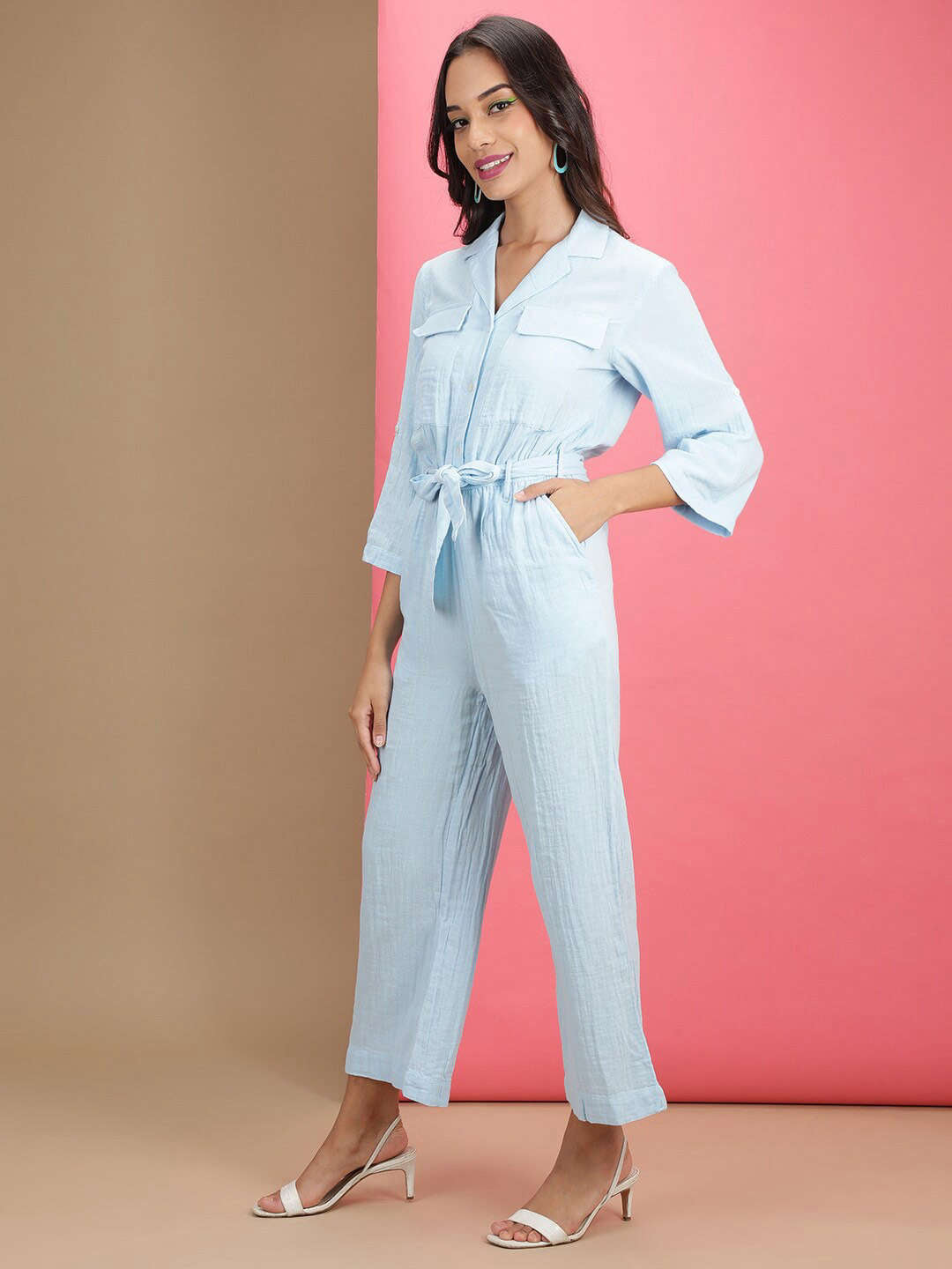 Women's Solid Jumpsuit With Flap Pockets