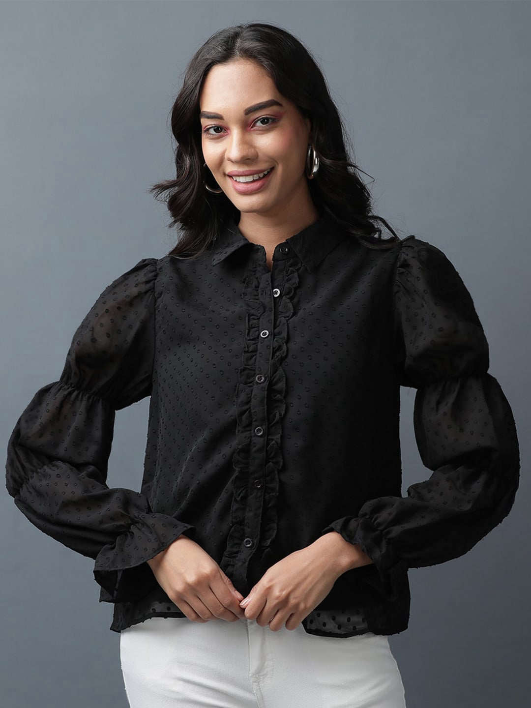 Women's Sheer Ruffle Shirt