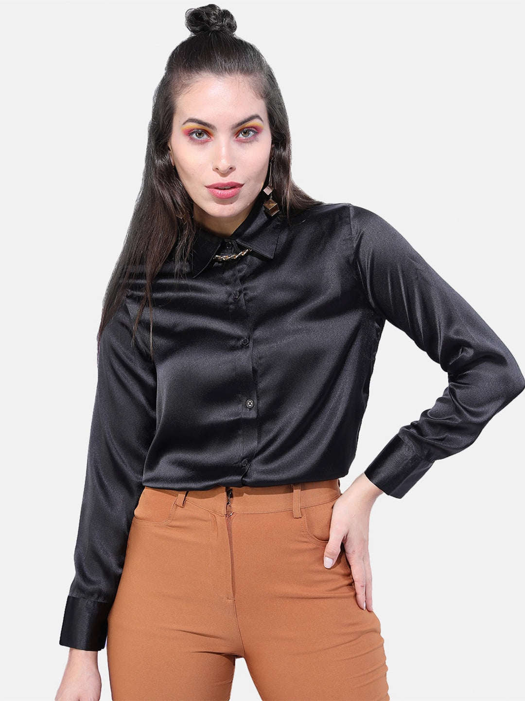 Women's Solid Satin Shirt
