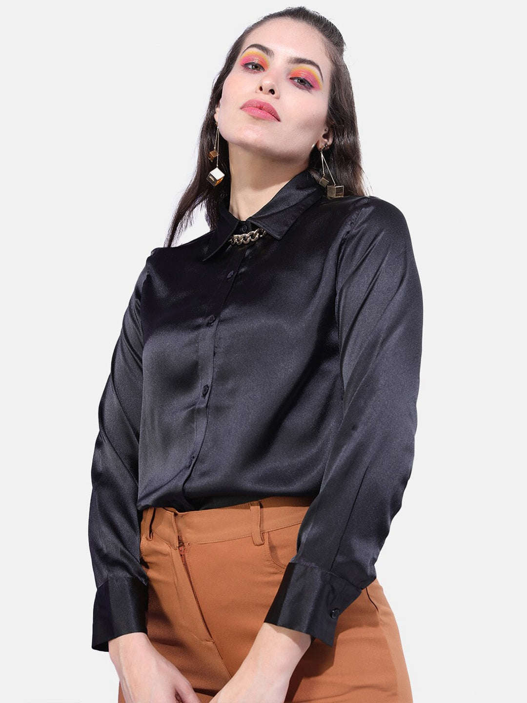 Women's Solid Satin Shirt