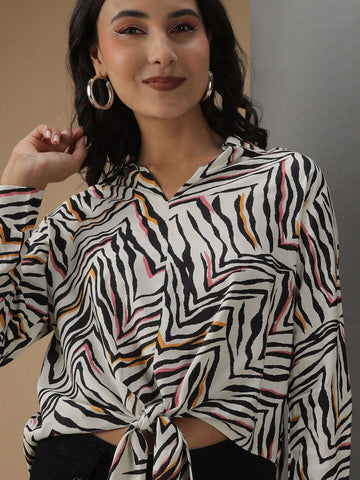 Women's Animal Printed Front Tie Up Shirt