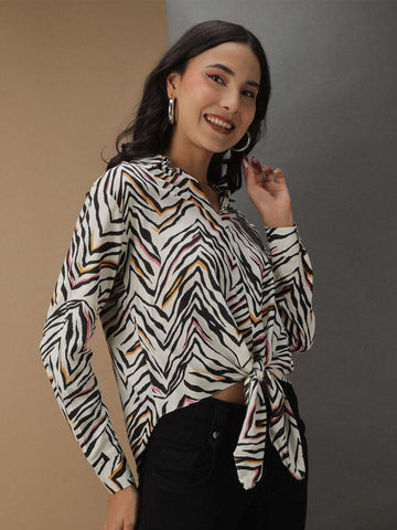 Women's Animal Printed Front Tie Up Shirt