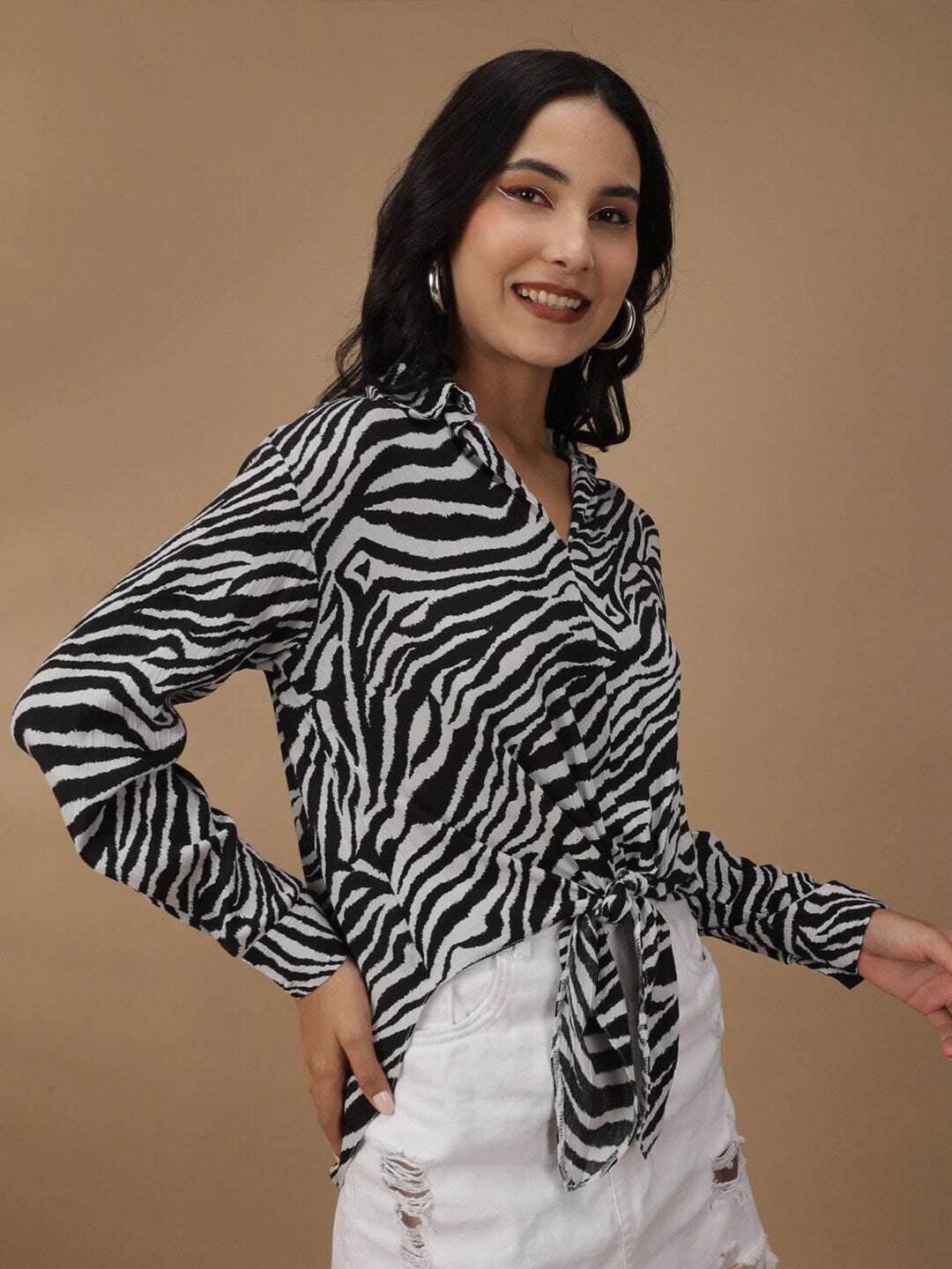 Women's Animal Printed Front Tie Up Shirt