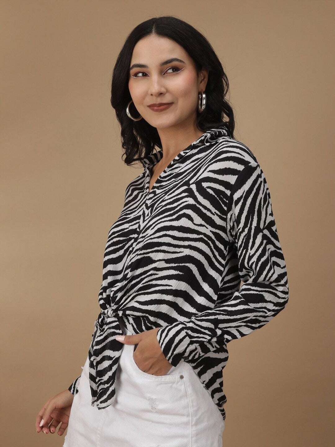 Women's Animal Printed Front Tie Up Shirt