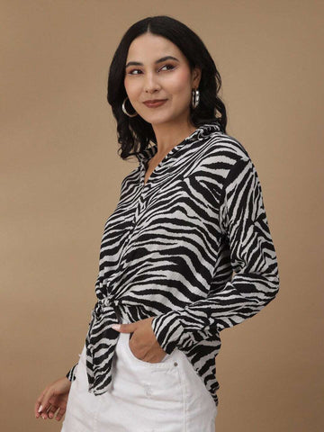 Women's Animal Printed Front Tie Up Shirt
