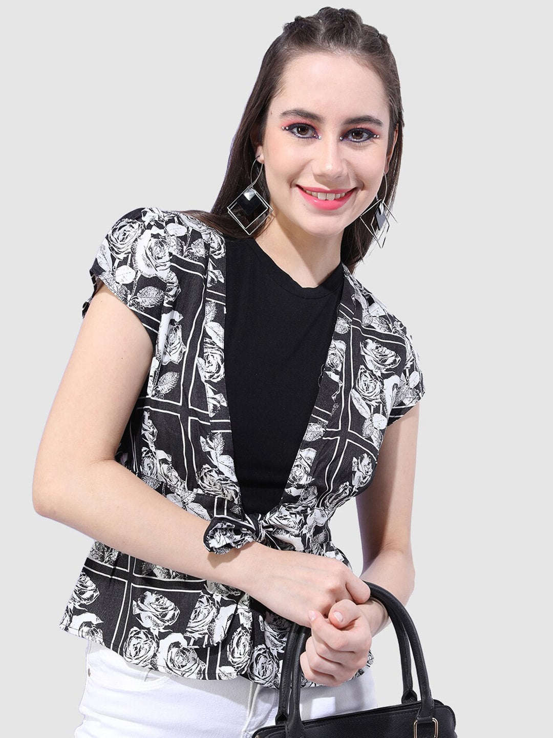 Women's Floral Printed Top With Waist Tie Up