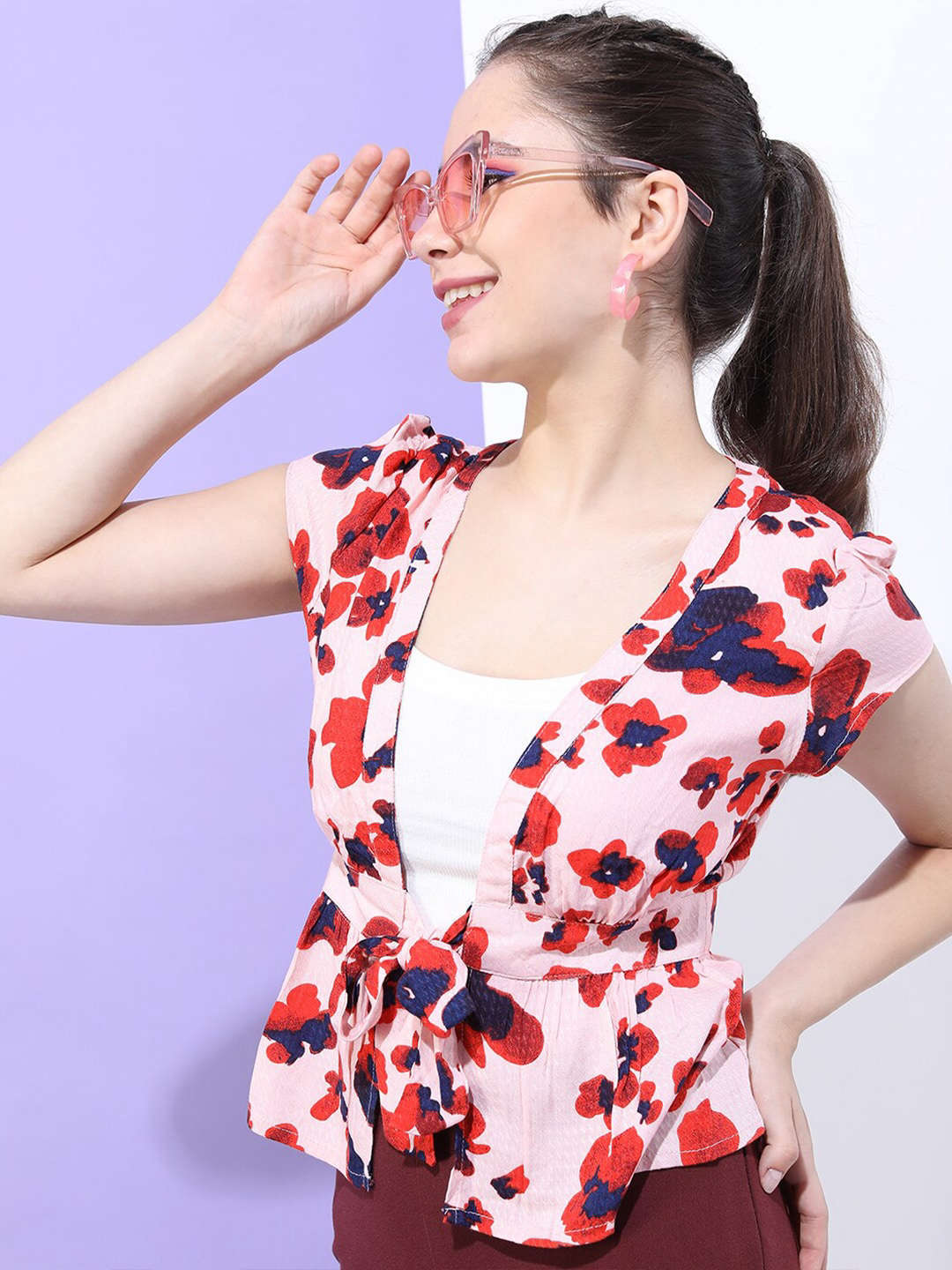 Women's Floral Printed Top With Waist Tie Up