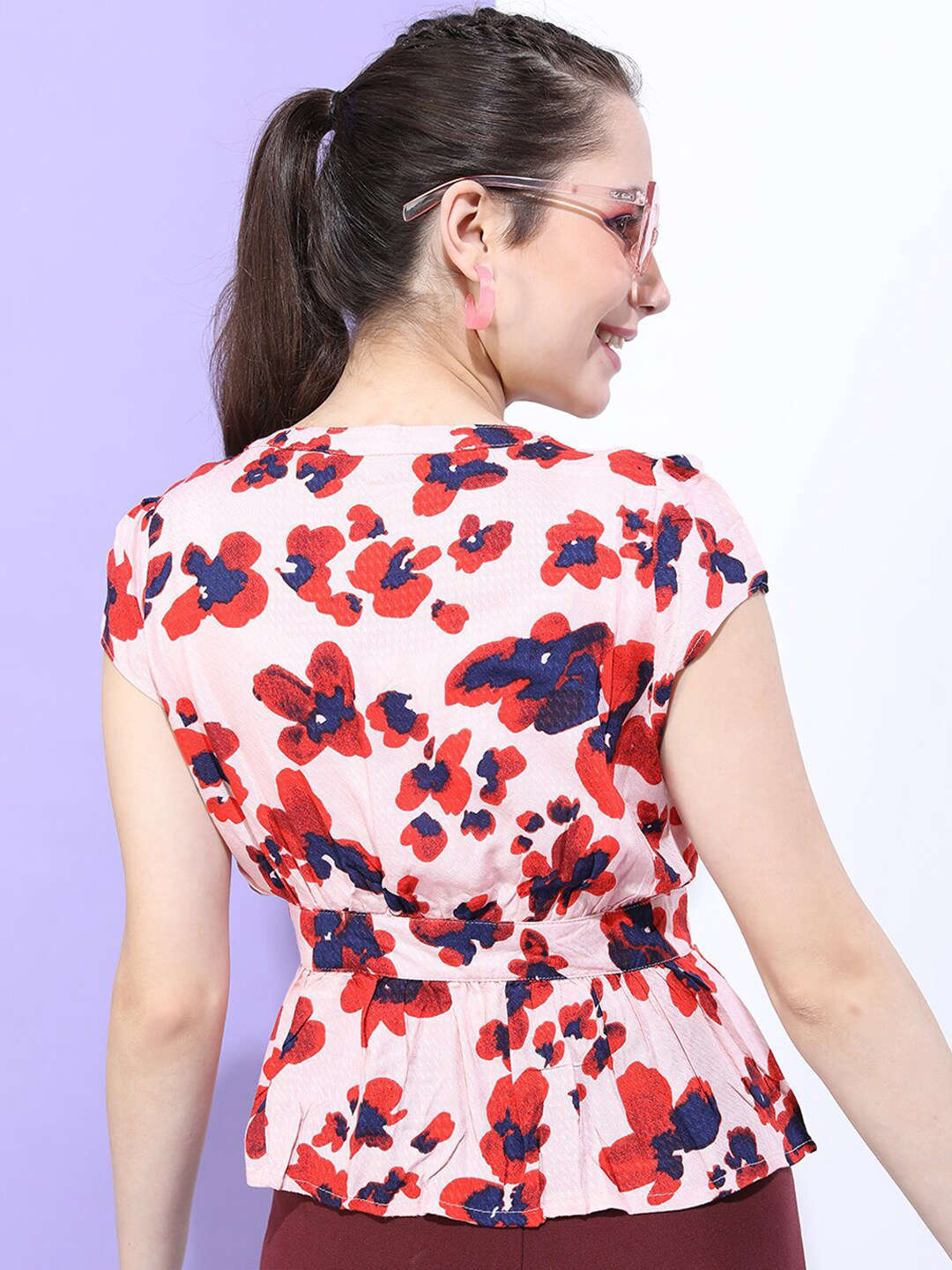 Women's Floral Printed Top With Waist Tie Up