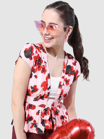 Women's Floral Printed Top With Waist Tie Up