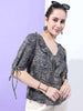 Women's Printed Top With Sleeve Tie Up