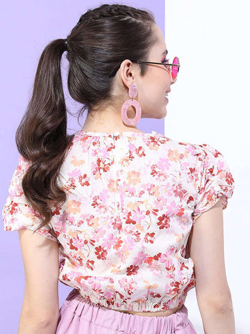 Women's Printed Top With Gathered Sleeves