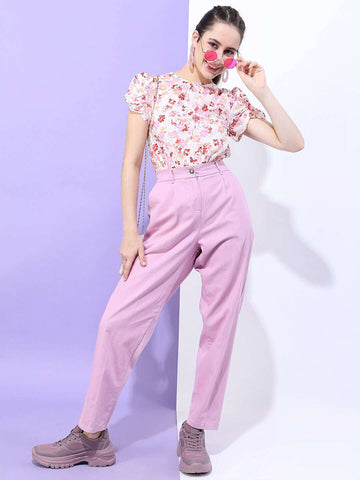 Women's Printed Top With Gathered Sleeves