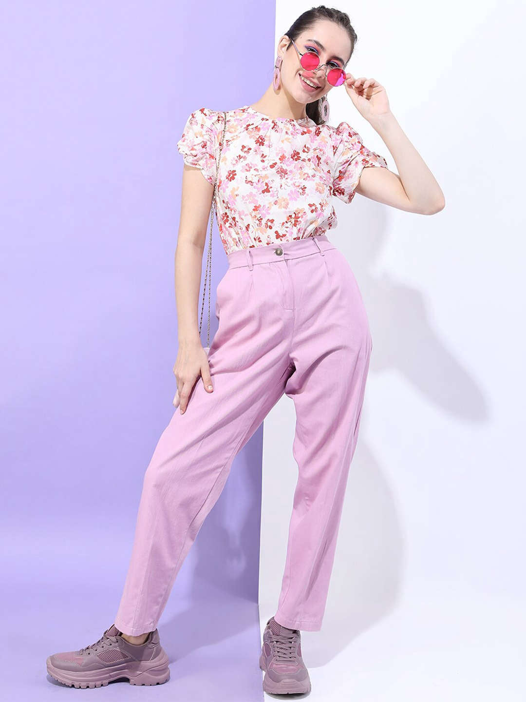 Women's Printed Top With Gathered Sleeves