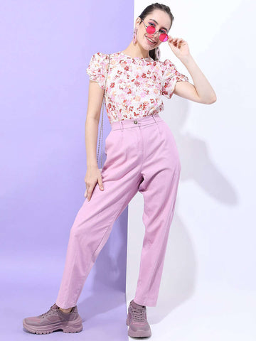 Women's Printed Top With Gathered Sleeves