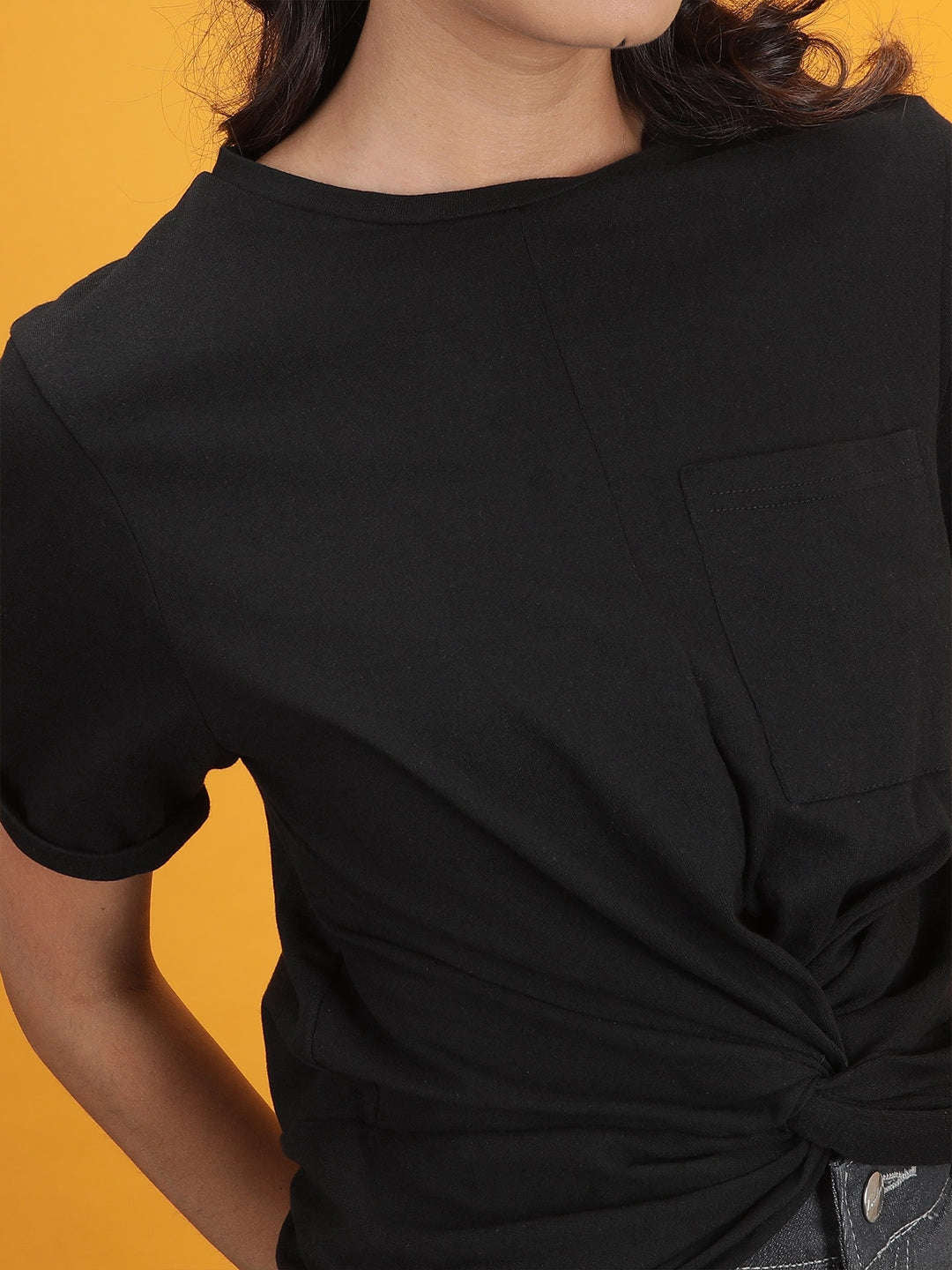 Women's Solid T-Shirt With Knotted Front