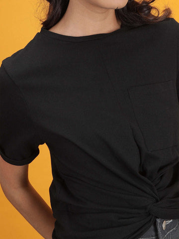 Women's Solid T-Shirt With Knotted Front