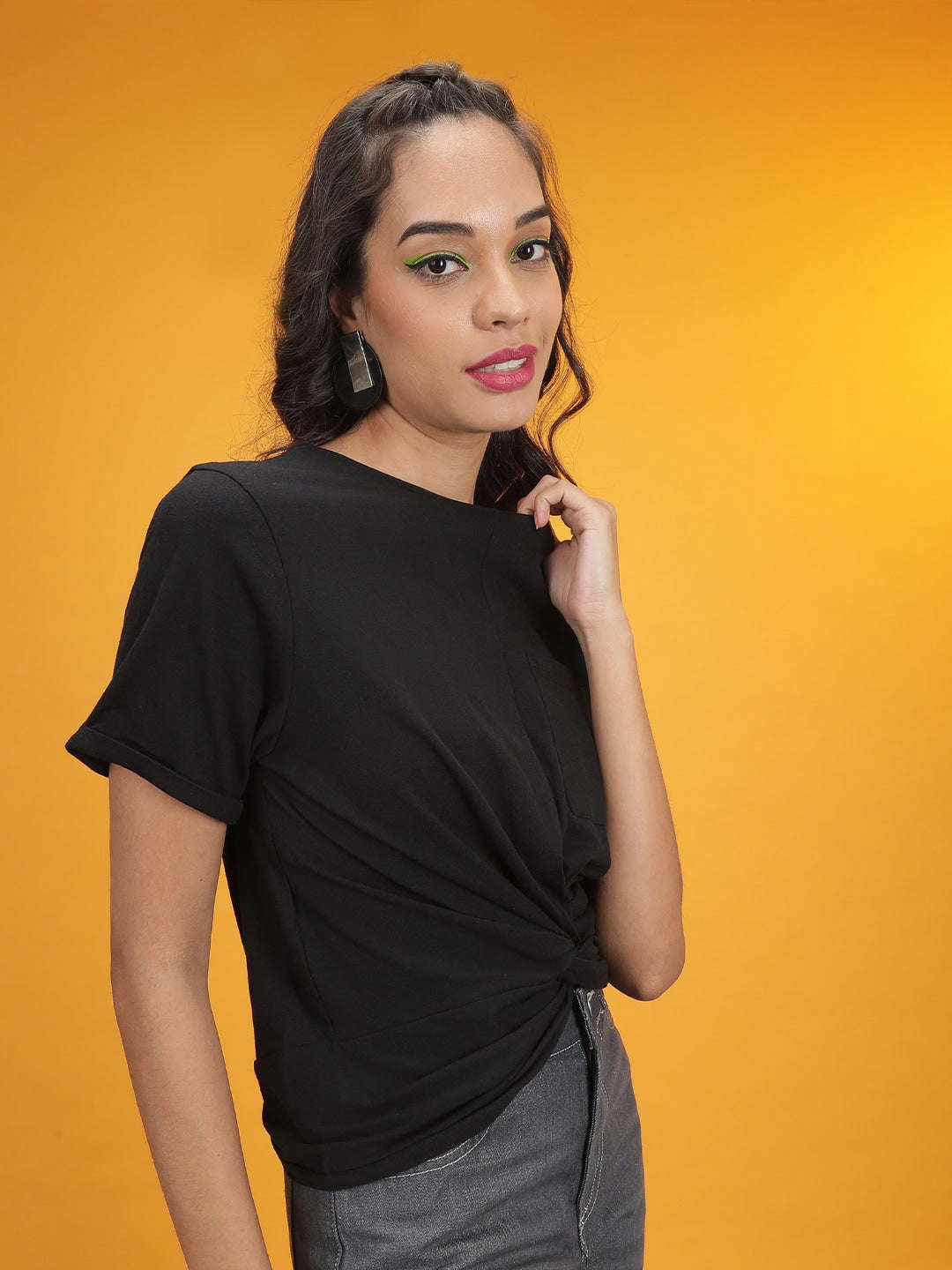 Women's Solid T-Shirt With Knotted Front